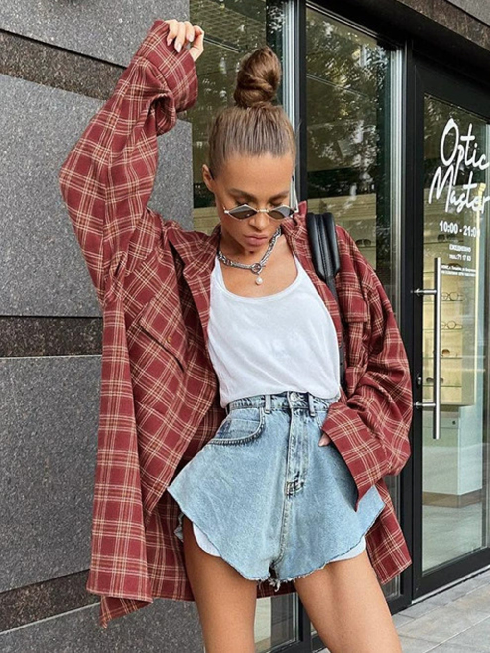 Forever 21 Brick Red Scottish Plaid Loose Shirt Fall